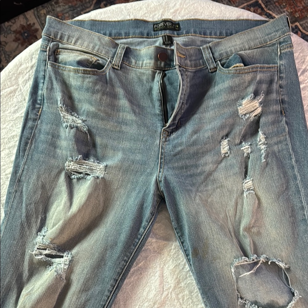 Forever 21 Blue Skinny Jeans Distressed Style